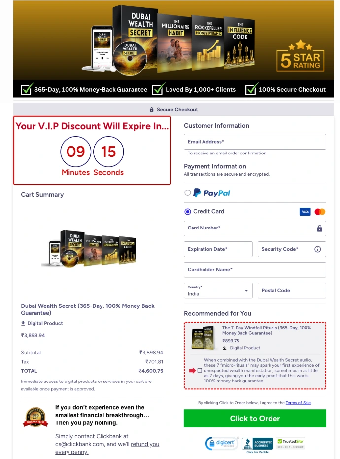 Dubai Wealth Secret-checkout page